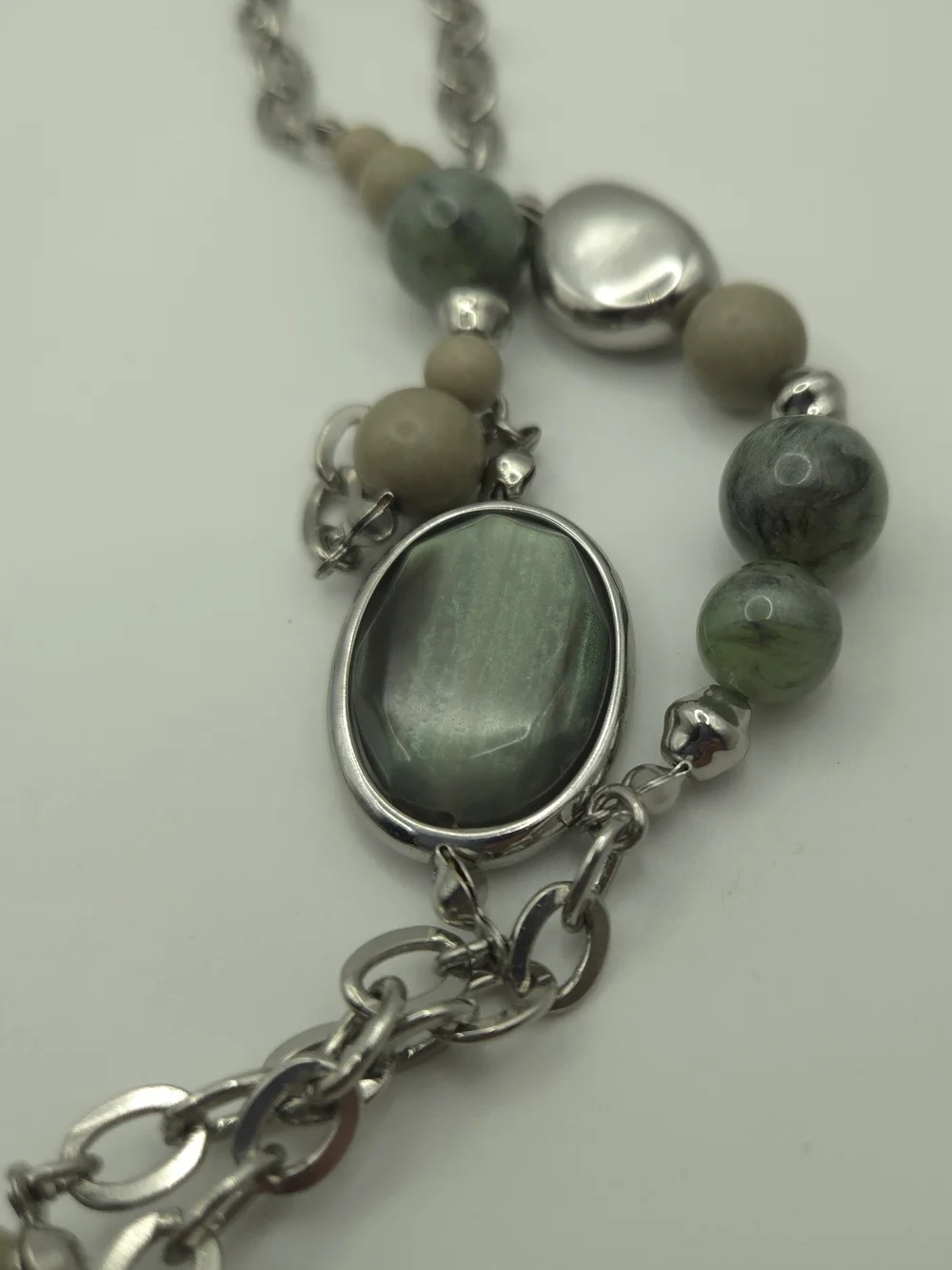 Chico's Green Labradorite Bead Multi-Strand Necklace Silver Accents Nature Fairy